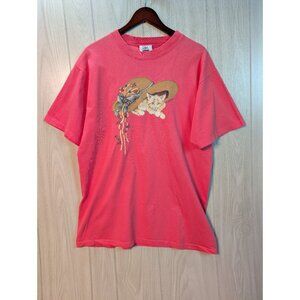 GOPHER SPORT Vintage USA Woman's Graphic Cat T Large Pink Hat Bow Single Stitch